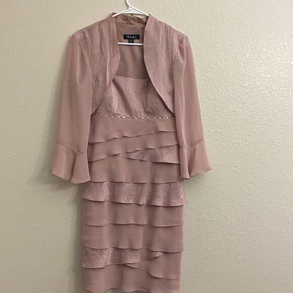 Pink Rhinestone Ruffle Mini Party Dress worn once to a wedding! Size 12 - Picture 4 of 9